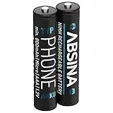 ABSINA AAA Akku für Gigaset Telefon 2er Pack - NiMH Akku AAA 800mAh - Akkus wiederaufladbar für CL660HX, A415, A400, C300, C430, C475, C530, AS690, E290, 520HX UVM - Aufladbare Batterien