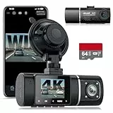 Abask Dashcam Auto, 4K WLAN Dashcams Vorne Innen, App-Steuerung, Auto Kamera 310 Grad mit 64GB Karte, Eingebaute Anzeige 1,5'' Dashcam mit Parküberwachung, Nachtsicht, G-Sensor, Schleifenaufzeichnung