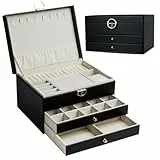 ADEL DREAM Schmuckkasten dreistöckige Schmuckbox Schmuckschatulle mit linearem Design Schmuckaufbewahrung Geburtstags- und Feiertagsgeschenk für Damen Tochter und Freunde schwarz (schwarz -17)