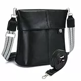 Myhozee Handtasche Damen Mittelgroß Umhängetasche - Leicht Schwarz Schultertasche Damen mit 2 Gurt, PU Leder Crossbody Bag Tasche Klein Damenhandtasche Uni Slouchy Bag für Frauen mit Breitem Gurt