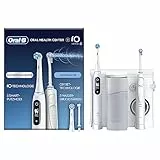 Oral-B Oral Health Center Munddusche mit Oxyjet-Technologie für Zahnreinigung, 2 Ersatzdüsen & iO Series 6 Elektrische Zahnbürste/Electric Toothbrush, 2 Aufsteckbürsten, 5 Modi für Zahnpflege, weiß