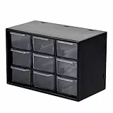 Aufbewahrungsbox mit 9 Schubfächern aus Kunststoff Sortierkasten 18x12x10cm Kleinteilemagazin für Zuhause Werkstatt Büro zum Aufbewahren von Schmuck Werkzeug Schrauben Geeignet für Wandmontage