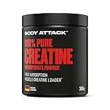 Body Attack 100% Pure Creatine - 300 g Pulver - Made in Germany - hochwertiges mikrofeines Creatin Monohydrat - Reines Kreatin Pulver zum Selbstdosieren - Vor/nach dem Training - gute Löslichkeit