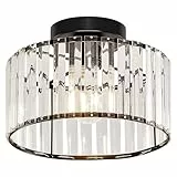 Qamra Schwarz Kristall Deckenleuchte Moderne Runder Hängend Deckenlampe für Wohnzimmer Flur Schlafzimmer Küche 27CM