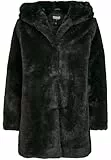 Urban Classics Ladies Hooded Teddy Coat aus Fake Kaninchenfell, Damen Mantel mit Kapuze und Seitentaschen, black, L