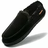 NewDenBer Hausschuhe Herren Mokassins Memory Foam Warme Bequeme Weiche Plüsch Gefüttert Winter Pantoffeln (44 EU, Schwarz/Schwarz)