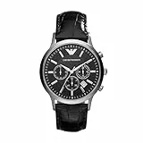 Emporio Armani Herrenuhr , Chronographenwerk, 43mm Silber / Stahl Edelstahlgehäuse mit einem Lederarmband, AR2447