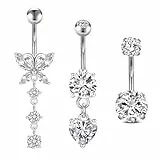 FECTAS 3pcs Bauchnabelpiercing 10mm Chirurgenstahl Silber Bauchpiercing Piercing Bauchnabel Schmuck Herz Schmetterling