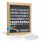 Buchstabenbrett Holzbrett mit Buchstaben, 23 x 30 cm - Brett mit Rillen Letter Board Filzbrett Memoboard mit 161 Zeichen (Schwarz)