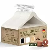Blumtal Kleiderbügel Holz 50er Set - Holzbügel mit 360° drehbarem Metallhaken - Kleiderbügel Weiß + Zedernholz Mottenschutz - Kleiderbügel Holz Weiss + Anti-Rutsch-Schicht & Einkerbungen - Bügel Holz