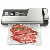 Mesliese Vacuum Sealer Machine, 95kPa 120W One Hand Operation Food Sealer, Double Seal Strip with Build-in Cutter & Countdown Display, 2 Bag Rolls, 5PCS Pre-cut Bags, PULSE