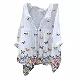 Leinen Shirt Damen, Leinenbluse Leinen Shirt Leinenhemd Langarm Tshirt V Ausschnitt Bluse Tunika Große Größen Oberteile Sommeroberteile Sommerblusen Leicht Deal des Tages Heute