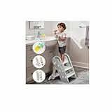 Onasti Tritthocker Kinder, Höhenverstellbar 3 Stufen Hocker Kinder, Trittschemel für Baby mit Handhaben, Klappbar, Anti-Kipp und Anti-Rutsch, für Küche, Badezimmer, Waschbecken und Toilette (Grau)