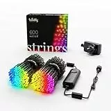 Twinkly Strings 600 LED RGB, LED-Lichterkette für Draußen und Drinnen, Smarte LED-Lichter, Kompatibel mit Alexa und Google Home, IP44, App-Steuerung, Schwarzes Kabel, 48m