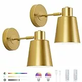 Lampop Akku Wandleuchte ohne Stromanschluss, 2 Stück Kabellose Wandleuchte Innen, RGB Wandlampe mit 15 Farben und Fernbedienung, Wandleuchten Gold für Schlafzimmer Flur