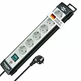 Brennenstuhl Premium-Line Steckdosenleiste 6-Fach (Mehrfachsteckdose mit Schalter und 5m Kabel - 45° Anordnung der Steckdosen, Steckdosenleiste Wandmontage, Made in Germany) schwarz/grau