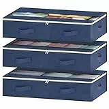 GoMaihe Unterbettkommode 90L Unterbett Aufbewahrungsbox mit Deckel - Faltbare Bettdecken Aufbewahrung Aufbewahrungstasche Unterbettbox Organizer | Unterbett Große Kapazität | Staubdicht (Blau)