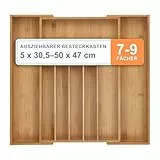 Relaxdays Besteckkasten, 7–9 Fächer, ausziehbarer Besteck Schubladeneinsatz, HxBxT: 5 x 30,5-50 x 47 cm, Bambus, Natur