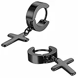 JewelryWe Schmuck Herren Damen Ohrringe, Kreuz Creolen Ohrstecker, Edelstahl, Schwarz