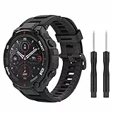 MoKo Armband Kompatibel mit Amazfit T-Rex/T-Rex Pro Smartwatch, Weiches Silikon Ersatzarmband Uhrenarmband Sportarmband mit 2 Schraubendreher, Schwarz