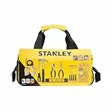 STANLEY 38-Teiliges Gemischtes Werkzeugset mit Aufbewahrungstasche, Enthält Hammer, Zangen, Schraubendreher, Inbusschlüssel, Maßband, Wasserwaage & Befestigungsmaterial – STMT0-74101