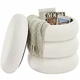 SONGMICS Schminkhocker, Hocker mit Stauraum, runder Sitzhocker, Polsterhocker, Fußhocker, Deckel abnehmbar, Wohnzimmer Schlafzimmer Flur, einfacher Aufbau, 43 x 47 cm, Fleece, weiß LOM015WD01
