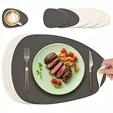 HELI MIAO Tischsets Abwaschbar 6er Set - Doppelseitige Platzsets & Untersetzer aus Lederoptik, rutschfeste & wasserdichte Tischunterlage für Esstisch und Familie - Oval int Grau+Beige