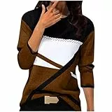 Komiseup Pullover Damen Sport Langarm Sweatshirt Basic Rundhals Langarmshirt ohne Kapuze geometrischem Druck Longshirt Lose Casual Oberteil Herbst Winter Baumwolle Pulli Teenager Mädchen Sportshirt
