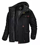 MAGCOMSEN Herren Übergangsjacke Warm Gefüttert Jacke Full Zip Winterjacke Herren Freizeitjacke Militär Jacken Winddicht Parka mit Abnehmbare Kapuze Schwarz XL
