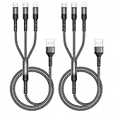 RAVIAD Multi USB Kabel [2Stück 2M] 3 in 1 Universal Ladekabel Schnellladekabel Mehrfach Ladekabel mit Micro USB Typ C Lightning Kabel für iPhone 16/15, Galaxy S24/S23, Huawei, LG, HTC - Grau