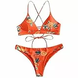 TSWRK Damen Crossover Bikini Set Split Zweiteilige Strandkleidung Bandeau Zitrone Druck Strandmode