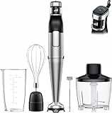 BESROY Stabmixer Set 5 in 1, 1100W Pürierstab Elektrisch, Stufenlose Geschwindigkeit, Edelstahl Hand Blender inkl. Zerkleinerer, Schneebesen, Milchaufschäumer & Messbecher, Ideal für Suppen, Smoothies