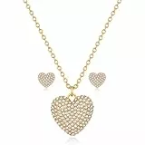 LILIE&WHITE Halskette Damen Schmuckset - Goldene Halskette Mit Strassherz-Anhänger und Herz-Ohrsteckern Hypoallergen Farbbeständig Geschenkidee