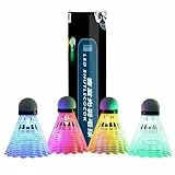 4 Stück Led Badminton Bälle, Led Federball Badmintonbälle, LED Nylon Sport Training Badminton, Leuchtende Federbälle, Leucht-Federball, Luminescent Balls Fun Badminton für Indoor/Outdoor Sportaktivitä