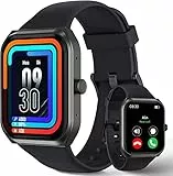 TUYOMA Smartwatch Unisex, 1,91 Zoll Touchscreen Fitnessuhr mit Telefonfunktion, IP68 Wasserdicht Sportuhr mit Herzfrequenz, SpO2, Schlafmonitor, Smart Watch für iOS, Android, Schwarz, LW76