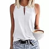 MAVIS LAVEN Damen Sommer Sexy Tank Top Ärmellos Schlüsselloch V Ausschnitt Weite Oberteile Bluse Elegant Lässig Locker Fallend Neckholder Tanktops Basic Strick Blusentoptop Frauen