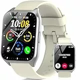Smartwatch Herren Damen, 1,85' HD Touchscreen Smart Watch mit Telefonfunktion, 113+ Sportmodi Fitnessuhr mit Herzfrequenzmonitor/Schlafmonitor/Schrittzähler, IP68 Wasserdicht Sportuhr, Cremefarben