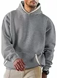 JMIERR Herren Hoodie mit Taschen Baumwolle Sweatshirts 2025 Langarm Nationale Windstreifen Kapuzenpullovers Grau L