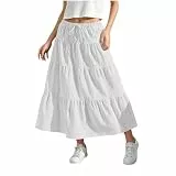 KODMNSW Maxirock Teenager Mädchen Langer Rock Midirock Faltenrock mit Fliege Maxi Skirt Röcke Lang Sommer Leichte Kinder Tellerrock Einfach Schick Strandrock Sommerrock Weiß 160