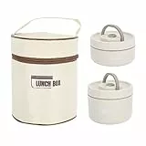 TOPINCN Isolierte -Lunchbox, Tragbarer Lebensmittelbehälter aus Edelstahl mit Tasche, Besteckset (Beige)