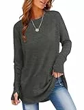Rapbin Bluse Damen Elegant Langarm Oberteile Classic Sweatshirts Rundhalsausschnitt T-Shirt Pullover Mit Daumenloch Dunkelgrau S