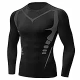 Migcaput Sport Tshirt Herren Kompressionsshirt Longsleeve T Shirts Männer Sweatshirt Langarmshirt Funktionsshirt Laufshirt Mens Shirts (Schwarz, XXL)
