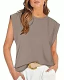 Tanmolo Damen Basic T-Shirt Tank Tops Casual Sommer Tops Kappenärmel Sommer Bluse Lässig Lockere Passform Blusen 2024 Neu Khaki, S