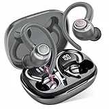 Bluetooth Kopfhörer Sport, in Ear Kopfhörer Kabellos Bluetooth 5.3 mit HD Mic, Herausragender Sound, 40 Std Spielzeit, Comfort Fit, Dual LED-Anzeige, IP7 Wasserdicht Ohrhörer mit Ohrhaken, Grau