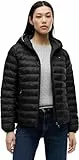 Tommy Hilfiger Damen Daunenjacke Padded Global Stripe Jacket mit Kapuze, Schwarz (Black), L