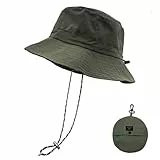 lifwimner Sonnenhut Damen Herren Fischerhut mit Kinnriemen Wasserdichter Eimer Damen Schnell Dry Packable Hut Sommer Outdoor Aktivitäten(Grün)