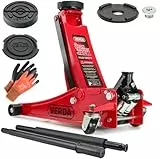 Hydraulischer Wagenheber 3T 75-515 mm + 2X Gummi + Montagehandschuhe + mit Schmiernippel Doppelkolben Doppelpumpsystem Extra Flacher Rangierwagenheber PKW Auto Heber,Werkstatt Reifenwechsel, Profi