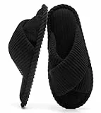 GOEWY Damen Hausschuhe mit Memory Foam Kordstoff-Wohnschuhe fürs Schlafzimmer, offener Zehen, Querriemen-Schleife, rutschfeste Sohle. Bequeme Trend-Slide als stylisches Geschenk.