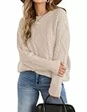 Zeagoo Pullover Damen Herbst Casual Langarm Rundhals Strickpullover Elegant Winter Grobstrickpullover Beige S