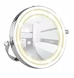WENKO 3656350100 LED Kosmetikspiegel Brolo - Handspiegel, Spiegelfläche ø 11cm, 300% Vergrößerung, Stahl, 18.5 x 16 x 4 cm, Chrom